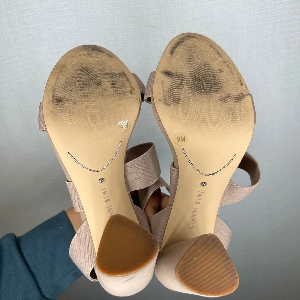 Gianni Bini Womens Heels Elastic Straps Block Heel Sandals‎ Size 9M Taupe
